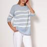 swetry: Dzianinowa bluza - SWE297 błękit/ecru MKM - sweter - paski niebieski