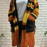 długi sweter pomarańczowe kardigan słoneczny handmade swetry na drutach