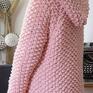 Mon Du swetry sweter pale pink chunky kardigan dziergany