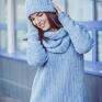 Hermina unikatowy sweter wełniany kardigan ciepły melanżowy z kominem - gruby damski