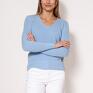 damski cienki i ciepły w serek - swe243 błękit jasnoniebieski sweter