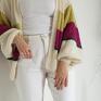 Kardigan Miu - amarant z żłótym - w pasy lekki swetry naturalny sklad