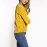 swetry kardigan sweter z dekoltem w serek - swe267 żółty długim rękawem