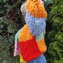 giant knitting patchworkowy z grubej wełny kardigan grube sploty olbrzymi kolorowy sweter