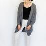 Hermina modne minimalistyczny look długi szary kardigan basic swobodny krój swetry sweter na wiosnę