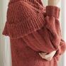 kardigan z falbankami - ceglasty - dziergany sweter wełniany