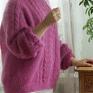 różowe swetry wełniany sweter wrzosowy z akcentem ażurowym