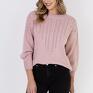 z bez zapięcia w charakterze bluzy - swe322 pudrowy róż swetry z długim rękawem różowy sweter