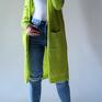 długi swetry zielone kardigan płaszczyk z kieszeniami elegancki