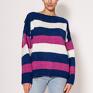 wyraziste sweter w paski oversize'owy - swe299 kobalt/róż/ecru