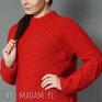 swetry: Czerwony sweter warkocze romby