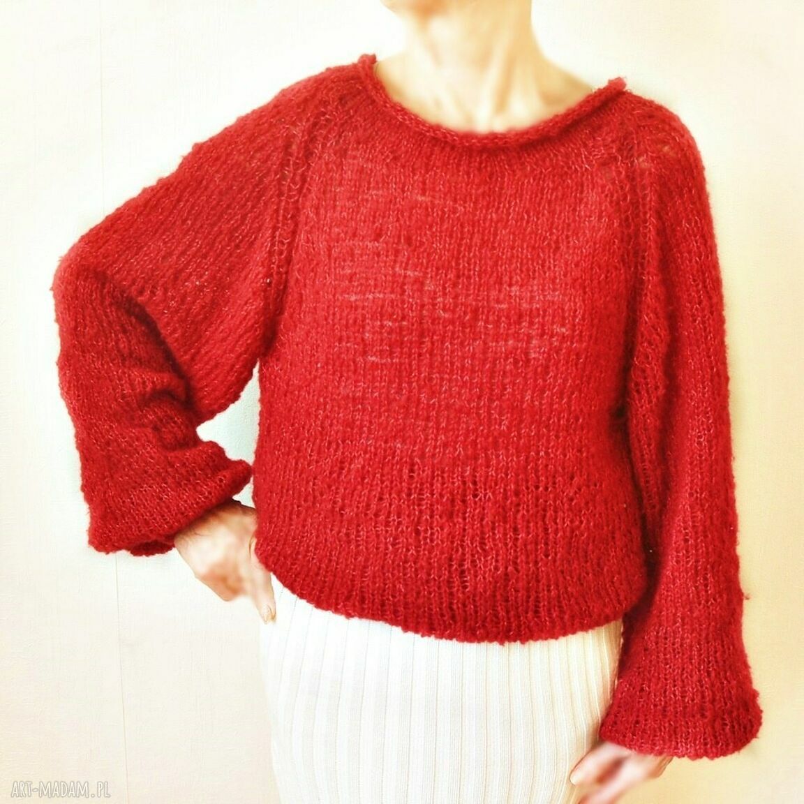 sweter ręcznie robiony na drutach handmade mohair