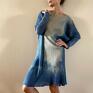 Unikatowy sweter, sukienka ze 100% lnu wysokiej jakości. Ręcznie barwiony w odcieniu naturalnego i niebiesko turkusowym. Tunika