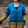 swetry: Kardigan niebiesko żółty - wełna dzianina