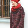 gruby sweter swetry oversize ciepły, ręcznie robiony piękny, grafitowo - czerwono szary