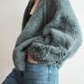 turkusowe sweter wełniany kardigan ręcznie robiony wykonany