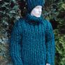 swetry: Sweter z golfem robiony na grubych drutach z merynosa grube sploty