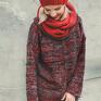 czerwone wełna ciepły zimowy ręcznie robiony sweter z