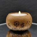 Drewniany świecznik z motywem - DMUCHAWCE - ręcznie wypalany, handmade, idealny