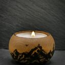 Drewniany świecznik tealight z górskim motywem - ręcznie wypalany pirografią