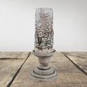 Świecznik z zimowym lasem i sowami