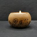 Drewniany świecznik z motywem -DMUCHAWCE-ręcznie wypalany, handmade, idealny prezent, pirografia