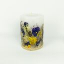 Żółto-fioletowa świeca botaniczna z bratkami i pierwiosnkiem