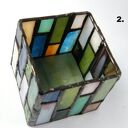 Nowoczesny świecznik witrażowy w stylu Art Deco - niebiesko-zielony na tealight