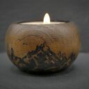 Drewniany świecznik z górskim motywem - ręcznie wypalany, idealny prezent, handmade