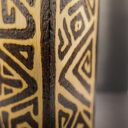 Drewniany świecznik z azteckim wzorem - ręcznie wypalany, naturalne drewno, prezent