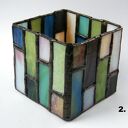 Nowoczesny świecznik witrażowy w stylu Art Deco - niebiesko-zielony na tealight