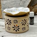 Kominek zapachowy ceramiczny z margerytkami - tea-light i miseczka