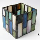 Nowoczesny świecznik witrażowy w stylu Art Deco - niebiesko-zielony na tealight