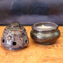 Ceramiczna świeca z pokrywką - ręcznie robiona, unikatowa, z nastrojowym