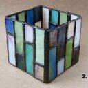 Nowoczesny świecznik witrażowy w stylu Art Deco - niebiesko-zielony na tealight