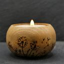 Drewniany świecznik z motywem -DMUCHAWCE-ręcznie wypalany, handmade, idealny prezent, pirografia