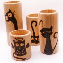 Zestaw 4 drewnianych świeczników tealight z pirografią - koty - ręcznie robione