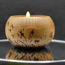 Drewniany świecznik z motywem -DMUCHAWCE-ręcznie wypalany, handmade, idealny prezent, pirografia