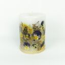 Żółto-fioletowa świeca botaniczna z bratkami i pierwiosnkiem