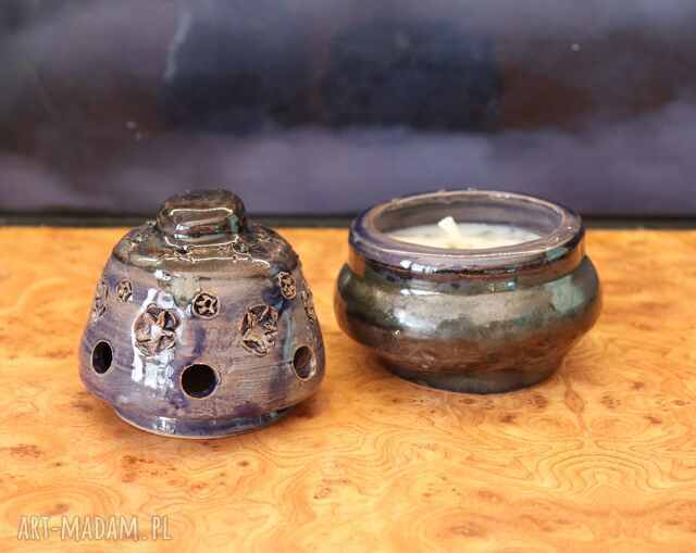 Ceramiczna świeca z pokrywką - ręcznie robiona, unikatowa, z nastrojowym światłem