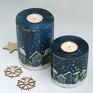 pod choinkę 2 drewniane świeczniki, z malowanym pejzażem - Miasteczko zasypane prezent dekoracje z drewna
