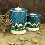 pod choinkę na 2 okragłe świeczniki. Ozdobione ręcznie malowanym zimowym pejzażem malowane na drewnie dekoracje z drewna