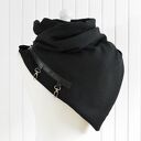 Szal wełniany ze skórą, czarna chusta z karabińczykami