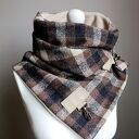 Szal, Komin, chusta - Krata - beżowy, brązowy i czarny