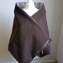 Szal, Chusta, ponczo, komin brązowy ze skórą - wełna