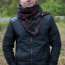 Szal wełniany ze skórą - szalik męski, elegancki szalik, czerwony prążek
