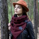 szalik, podwójny komin spinany, bordowy ze skórą