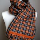 Szal wełniany pomarańczowy w kratkę - unikatowy