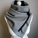 Szal wełniany szary z czarną skórą - krokodyl