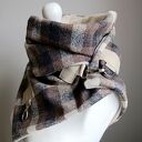 Szal, Komin, chusta - Krata - beżowy, brązowy i czarny